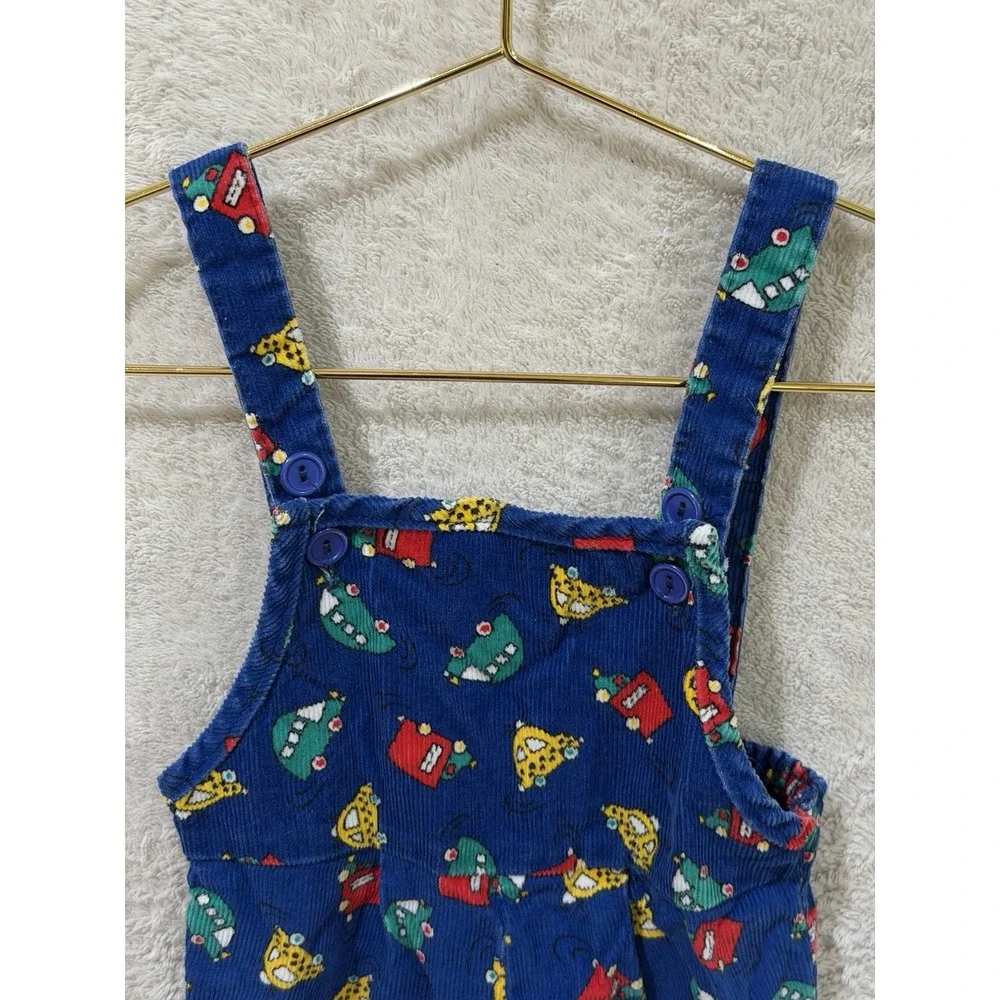 Vintage Toddletime Kids Blue Corduroy Cars Trucks Overalls Size 12 Months USA